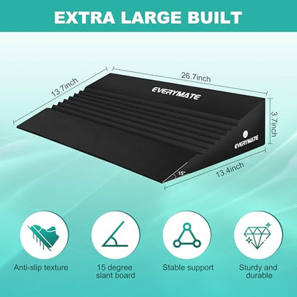 EVERYMATE Slant Board Calf Stretcher, Non-Slip Heel Elevated Squat Wedge Block for Weightlifting and Calf Stretching, Knees Over Toes Equipment 1000LB - color: Slant Board-15 degrees