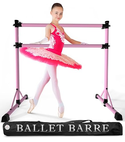 New & Improved 4 Ft Steel Double Ballet Barre with Carry Bag and Beginner Guide,Adjustable&Portable Ballet Barre for Home and Gym,Quality Ballet bar Anti-Wobble,Stretching Dance bar - color: Pink