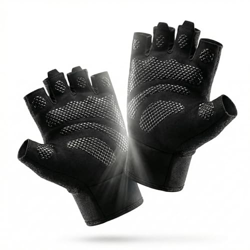 sunnex Weight Lifting Gloves with Extended Wrist Support - High-Grip Silicone Padded Gym Gloves for Men & Women, Breathable Fingerless Workout Gloves for Pull Ups, Training & Powerlifting (Black) - color: BLACK, size: Medium