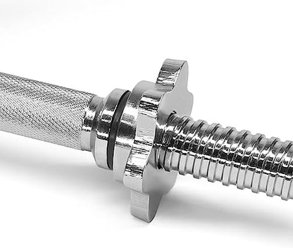 Yes4All Threaded Dumbbell Handles, Adjustable Dumbbell Bar Pair, 14/16/18/24-Inch Sizes, Fits 1" or 1.15" Plates, Non-Slip Grip, Secure Star-Lock Collars - color: 24" - Chrome & Rubber - Silver, size: 1 inch