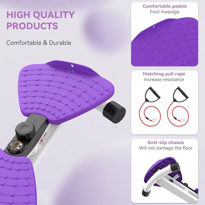 renZEC Waist Twister Machine, Adjustable Exercise Twist Board for Women Men, Noiseless Ab Twister for Home Gym Equipment, 330 lbs Capacity | Track Time, Reps, Calories with Digital Display - color: Purple