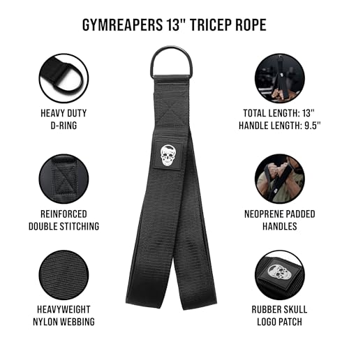 Gymreapers Tricep Rope Cable Attachment - Multi-Workout Tricep Pull Down Cable Attachment - Perfect Gym Cable attachments (3 Lengths Built in One)