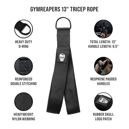 Gymreapers Tricep Rope Cable Attachment - Multi-Workout Tricep Pull Down Cable Attachment - Perfect Gym Cable attachments (3 Lengths Built in One)