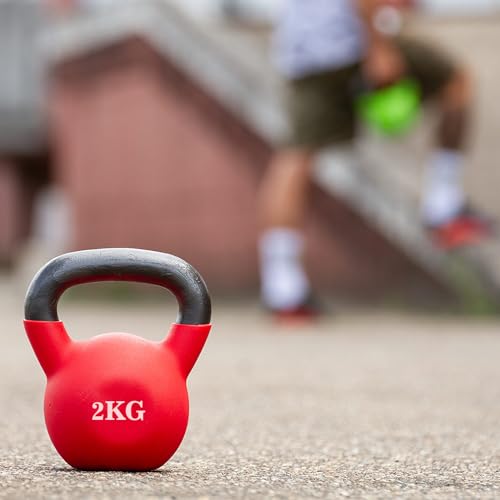 Kettlebell Dipped in Plastic Frosted Half-Surround, Home Gym Exercise Hand-Held, Powder-Coated Soft Bottom Single-Ear, Solid Cast Iron