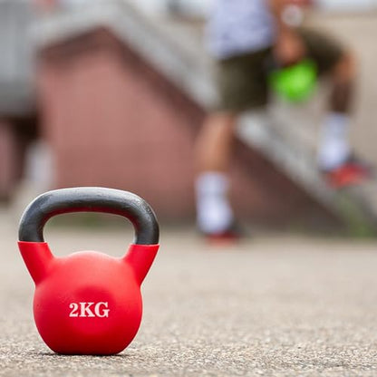 Kettlebell Dipped in Plastic Frosted Half-Surround, Home Gym Exercise Hand-Held, Powder-Coated Soft Bottom Single-Ear, Solid Cast Iron
