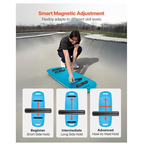 Balance Board Wobble Board Trainer for Adults - Wooden Balance Training Equipment with Magnetic Stoppers - Surf Trainer, Physical Therapy & Standing Desk - Blue
