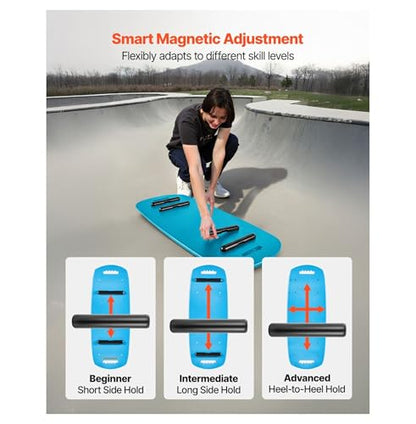 Balance Board Wobble Board Trainer for Adults - Wooden Balance Training Equipment with Magnetic Stoppers - Surf Trainer, Physical Therapy & Standing Desk - Blue