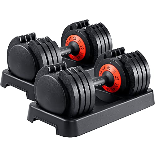 AOTOB Adjustable Dumbbell Set 25/55 Lbs (Pair) Set of 2 - color: 55lbs Black-Pair