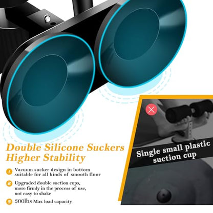 Sit Up Bar Floor, Portable Sit Up Exercise Equipment with 2 Strong Suction Cups and Adjustable Foot Holder, Abs Master Assistant Device for Home Workout with Massage Roller