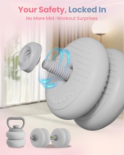 kisnbld Adjustable Dumbbell Set, 35/45/62LBS SoftShell Weight Set with Connector 4-IN-1 Dumbbell Set Used as to Barbell & Kettlebell for Home Gym, Fitness Exercise for Men Women Beginners - color: Gray-44 LB