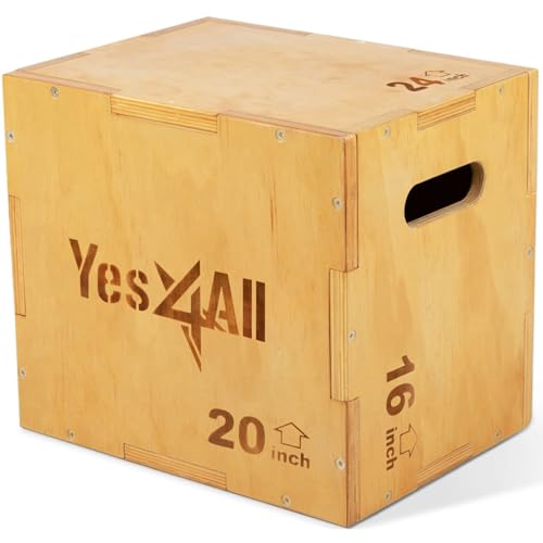 Yes4All Plyo Box, 3-in-1 Wooden Box Jumps for Home Gym, 450 lbs Boxes Step Up with Smooth Edges & Wide Built-in Handles for Jumping, Strength Training, Lunges, Squats, Dips - color: A. Wood Basic, style: 24" x 20" x 16"