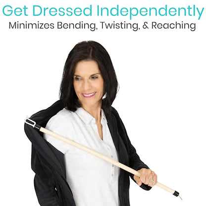 Vive Dressing Stick for Elderly (27”) - with Zipper Puller & Sock Remover Tool - Aid for Pants - Accessories for Daily Living, Assistant Device No Bending for Seniors - After Shoulder Surgery Helper