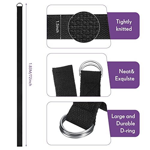 50 Pcs Yoga Strap for Stretching Bulk 6ft Exercise Stretch Band with Metal D Ring Adjustable Pilates Non Elastic Yoga Belt for Women Men Physical Fitness Gym Workout Dance (Black)
