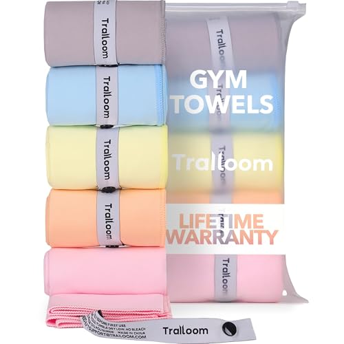Microfiber Workout Towels - Quick Dry, Highly Absorbing, Odor-Free, for Women & Men - Gym Sweat Sports Towel for Hot Yoga, Tennis, Running, Exercise, Working Out, Camping, Set of 5 Pastel - color: Pastel Colors