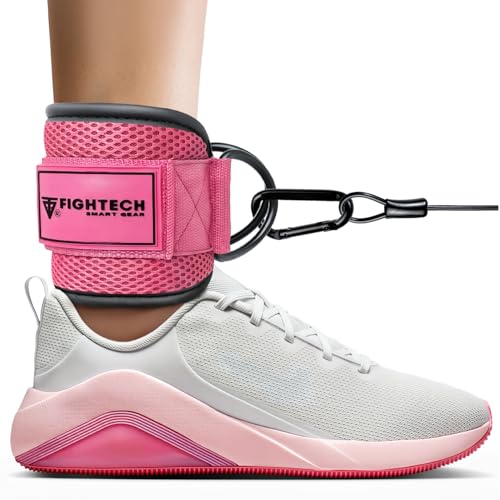 FIGHTECH Ankle Straps Cable Machine Attachment for Gym - Cable Kickback Ankle Straps - Padded Ankle Cuffs for Glute Kickbacks and Leg Workouts - color: Classic Pink
