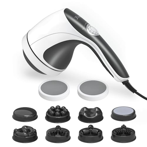Handheld Cellulite Massager, Body Sculpting Machine, Cellulite Massager Electric Tool, Lymphatic Massage Roller with 8 Rotating Heads & 2 Mesh Caps for Body Shaping & Lymphatic Drainage