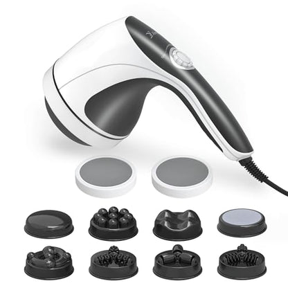 Handheld Cellulite Massager, Body Sculpting Machine, Cellulite Massager Electric Tool, Lymphatic Massage Roller with 8 Rotating Heads & 2 Mesh Caps for Body Shaping & Lymphatic Drainage