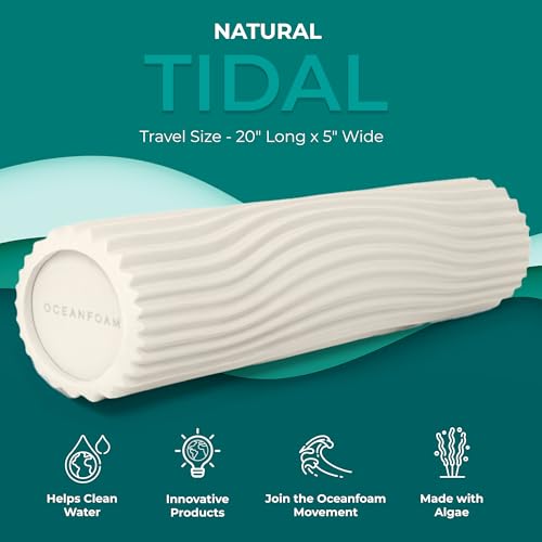 Tidal Roller - Natural - Muscle Massage Foam Roller for Back Pain & Stretching - Firm and Ergonomic Wide Wave Textured - Yoga, Athletics, & Wellness - Full Size, 20" x 5" - color: Natural