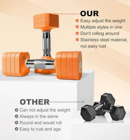 Adjustable Dumbbell Set for Women Men 7.5LB/10LB/15LB/20LB/25LB Each - color: Orange, style: 10LB Each [20 LBS Total]