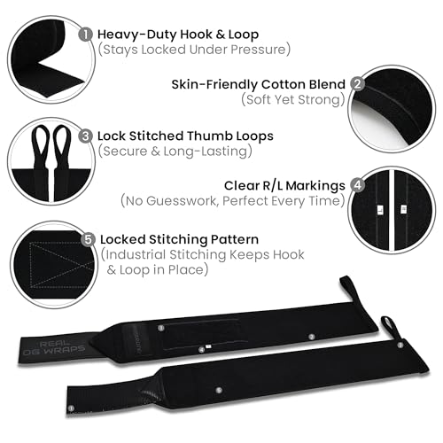 18" OG-Grade Wrist Wraps for Weightlifting – Heavy Duty Wrist Support with Thumb Loop & Lockdown Strap – Wrist Straps for Powerlifting, Bench Press & Gym Training - color: Stealth Black