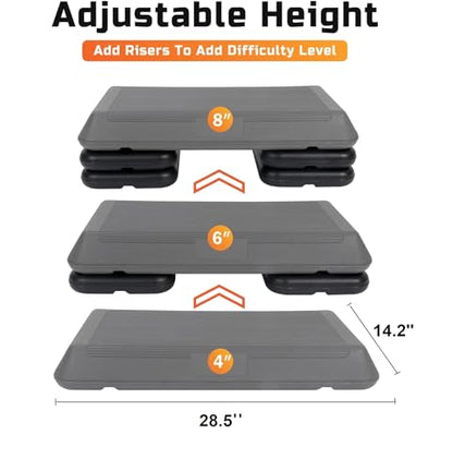 ZENY Exercise Aerobic Stepper Platform 28.5'' Adjustable Aerobic Step with 4 Risers, Fitness and Workout Stepper for Home Gym