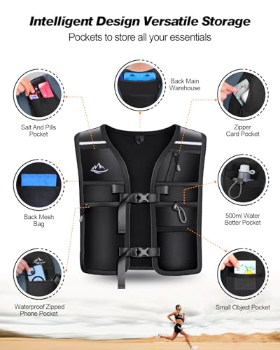 ISEYOU Running Vest for Women Men, Reflective Hydration Vest with Adjustable Waistband & Phone Pocket, Lightweight Breathable Running Water Vest for Jogging Hiking Trail Cycling and Marathon Race - size: Large