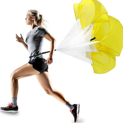 Qtopun 56 Inches Running Speed Training Parachute, Speed Chute Resistance Powerchute Umbrella with Adjustable Strap for Running, Football, Soccer Speed Training - color: Yellow