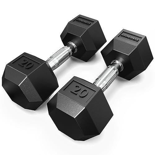 Synergee Rubber Encased Hex Dumbbells with Chrome Handle. All Purpose Weights for Strength & Conditioning Training. Available Size From 2.5 lbs to 50 lbs.