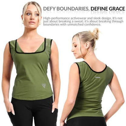 RDX Women’s Sauna Vest Heat Trapping Sweat Waist Trainer - Reach Oeko TEX 100 Certified Body Shaper - color: Army Green Seamless, size: Small