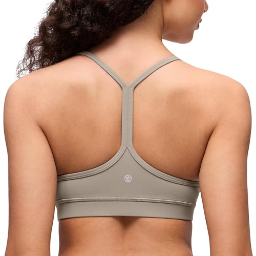 CRZ YOGA Butterluxe Y Back Sports Bras for Women - Padded Racerback Low Impact Spaghetti Thin Strap Workout Yoga Top - color: Warm Ash Grey, size: X-Small