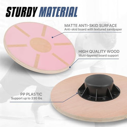 MADOG Wooden Wobble Balance Board for Adults, 15.5" Anti-Skid Sandpaper for Workout Core Trainer Physical Therapy, Home Gym Stability Board