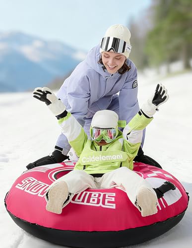 Snow Tube for Adult and Kids,Infatable Heavy Duty Snow Sled with Canvas Cover, Padded Handles, Thickened Bottom,Winter Outdoor Toy Gift
