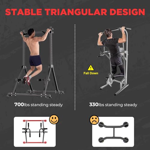Folding Power Tower Dip Station Pull Up Bar, Multifunctional Pull Up Tower Adjustable Height, Triangular Structure Strength Training Workout Equipment for Home Gym Fitness