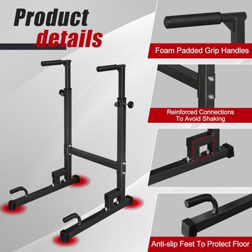 Height Adjustable Dip Station for Home Gym,Versatile Fitness Equipment for Pull-Ups,Push-Ups & Dips,Heavy-Duty Steel Frame Construction with Foam Grip Handles,Portable Strength Training Stand