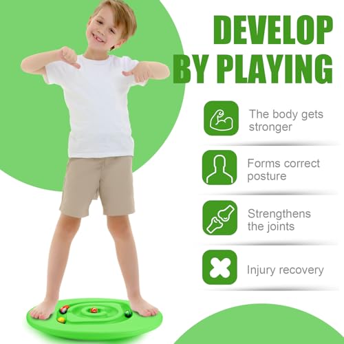 Kids Maze Balance Board Plastic Wobble Rocker Balance Board with Mini Balls Load 170lb for Balancing Exercise Equipment Game Boys Girls Physical Therapy 18.5 x 14.57 Inch(Green,Round) - color: Green, style: Round