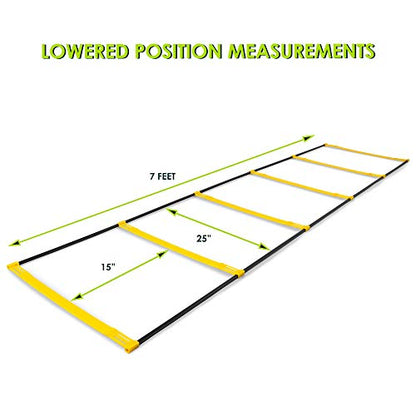 ProsourceFit Raised Speed & Agility Ladder with 6 Collapsible Hurdles for Footwork, Football & Soccer Elevated Training Workout Equipment