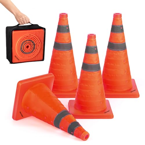 [4 Pack] 18 Inch Collapsible Traffic Safety Cones, Orange Cones, Multi Purpose Pop-up Cones with Reflective Collar, for Road Parking, Driving Practice - color: Orange, size: 18inch