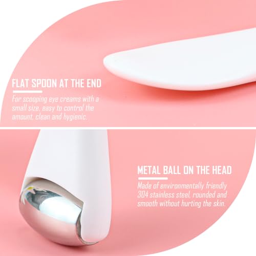 Eye Roller Face Roller Mini Ice Roller Facial Massage Roller Eye Cream Applicator Handheld Metal Eye Roller Skin Care Tool for Relief Facial Puffiness,White