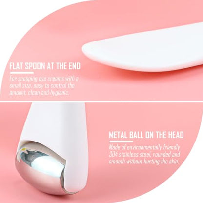 Eye Roller Face Roller Mini Ice Roller Facial Massage Roller Eye Cream Applicator Handheld Metal Eye Roller Skin Care Tool for Relief Facial Puffiness,White