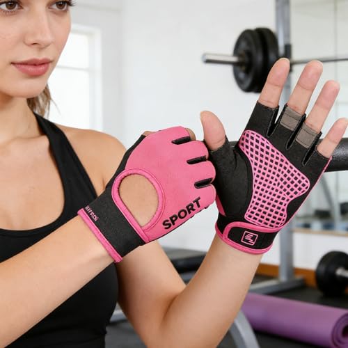 IZUS Fingerless-Cycling-Gloves Workout-Gym-Gloves for Men Women Non-Slip Palm Grip for Weight Lifting Training Fitness