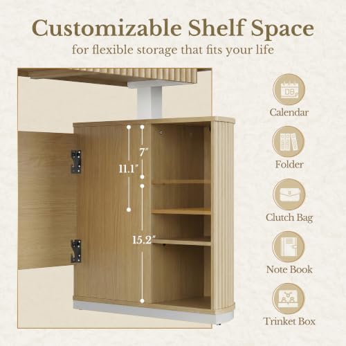 Electric Standing Desk with Storage Drawers, 63'' Executive Height Adjustable Desk with Privacy Panel and Shelves, Wood Fluted Computer Desk for Home Office, Light Walnut