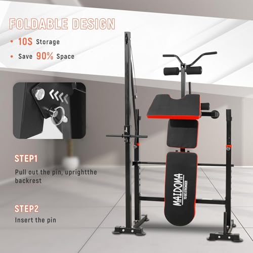 Multi-Function 8 in 1 Foldable Weight Bench Set with Leg Extension/Squat Rack, Adjustable Bench Press for Home Gym.（US Stock） - color: light red