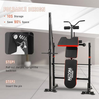Multi-Function 8 in 1 Foldable Weight Bench Set with Leg Extension/Squat Rack, Adjustable Bench Press for Home Gym.（US Stock） - color: light red