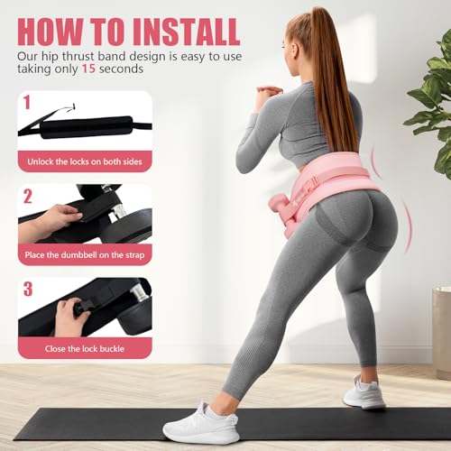 Exercise Hip Thrust Belt - Dumbbell Hip Thrust Belt, Thicken & Widen, Comfortable for Dumbbells, Kettlebells or Plates, Slip Padding, Gym or Home Workouts