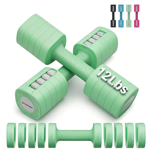 EAST MOUNT Adjustable Weight Dumbbells Set of 2, 8 in 1 Hand Weights for Women 2lb/3lb/4lb/5lb/6lb Dumbbell Weights Set 12 lbs/Pair Hand Weights for Home Office Gym Workout