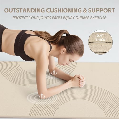 PAIDU Large Yoga Mat, 72" x 36" x 2/5"（10MM） Thick Non-Slip Exercise Mat, SGS-Certified POE Material, Ideal for Home Gym, Yoga, Pilates, Fitness Workouts & Floor Mat - color: Beige - Double C