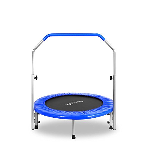 Updated: Serenelife Portable & Foldable Trampoline - 40" in-Home Mini Rebounder with Adjustable Handrail, Fitness Body Exercise - AZSLSPT409