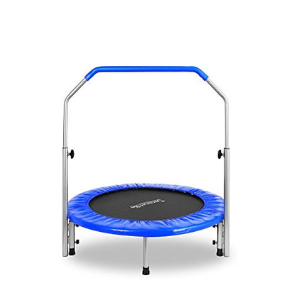 Updated: Serenelife Portable & Foldable Trampoline - 40" in-Home Mini Rebounder with Adjustable Handrail, Fitness Body Exercise - AZSLSPT409