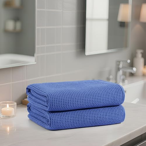 POLYTE 380 GSM Poly Blend Microfiber Quick Dry Waffle Bath Towel, 30x60 in - color: Royal Blue