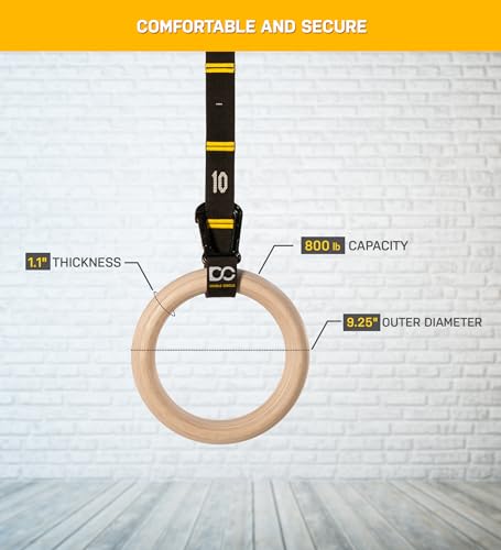 Wood Gymnastic Rings (Rings Only) and Exercise Videos Guide for Gym, Compatible with Crossfit, and Bodyweight Training